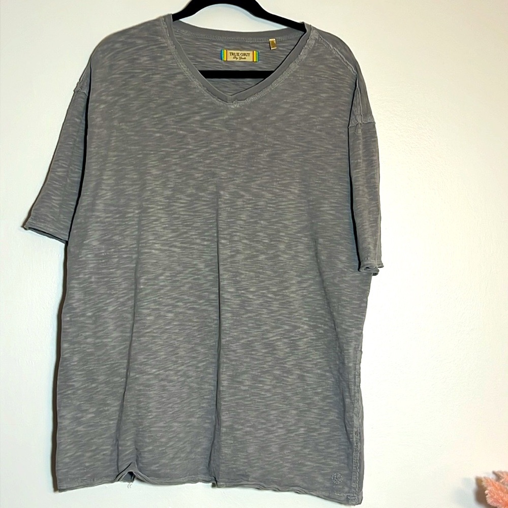 True Grit Gray Milo V Neck Short Sleeve Heritage Slub Tee Shirt XL